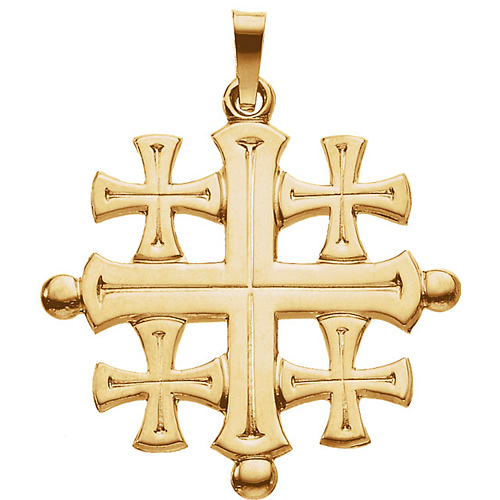 14k Yellow Gold Fancy Jerusalem Cross Pendant 1in