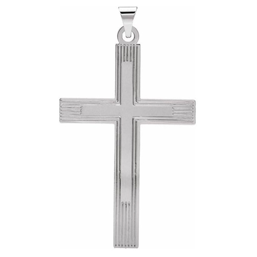 14k White Gold Latin Cross Pendant with Lines 1.5in