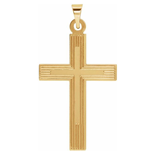 14k Yellow Gold Latin Cross Pendant with Lines 1in