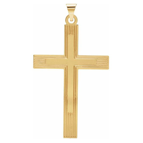 14k Yellow Gold Latin Cross Pendant with Lines 1.5in