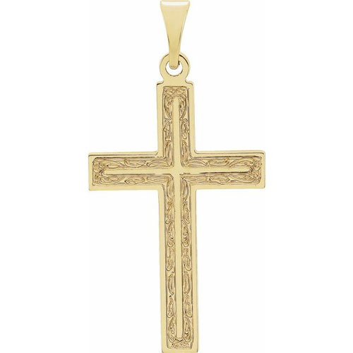 14k Yellow Gold Cross Pendant with Intricate Design 22x14mm