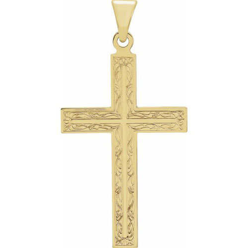 14k Yellow Gold Cross Pendant with Intricate Design 28mm