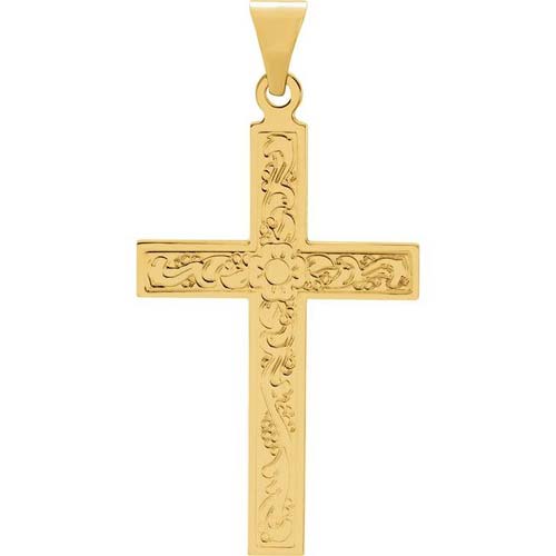 14kt Yellow Gold 1in Ornate Cross