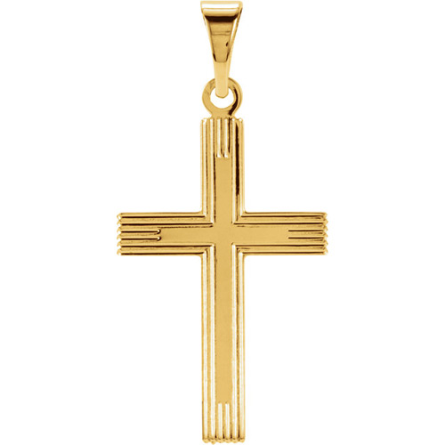 14kt Yellow Gold Grooved Cross 18x12mm