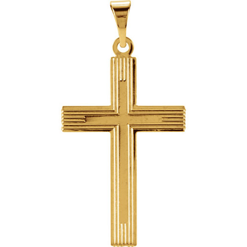 14kt Yellow Gold Grooved Cross 22x14mm
