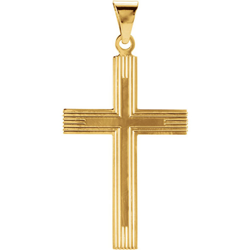 14kt Yellow Gold Grooved Cross 28x18mm