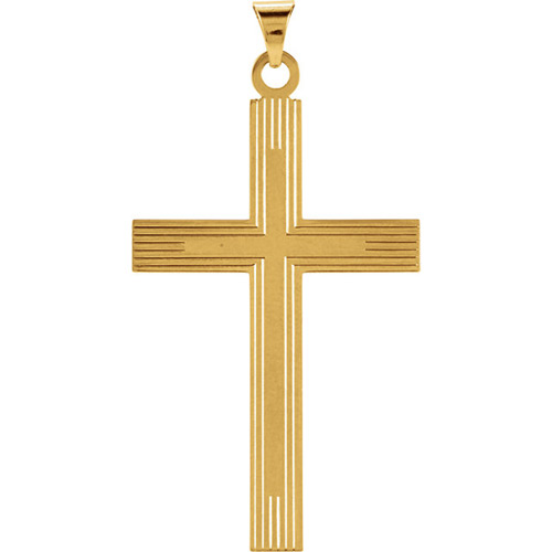 14kt Yellow Gold Grooved Cross 39x25mm