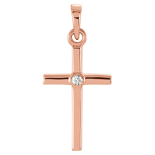 14k Rose Gold 3/4in Classic Cross Pendant with Diamond Accent