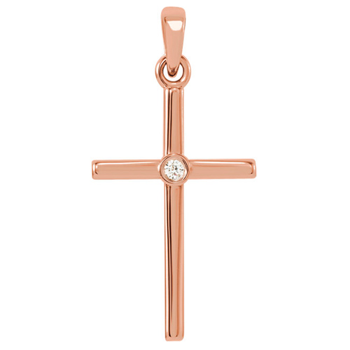 14k Rose Gold 7/8in Classic Cross Pendant with Diamond Accent