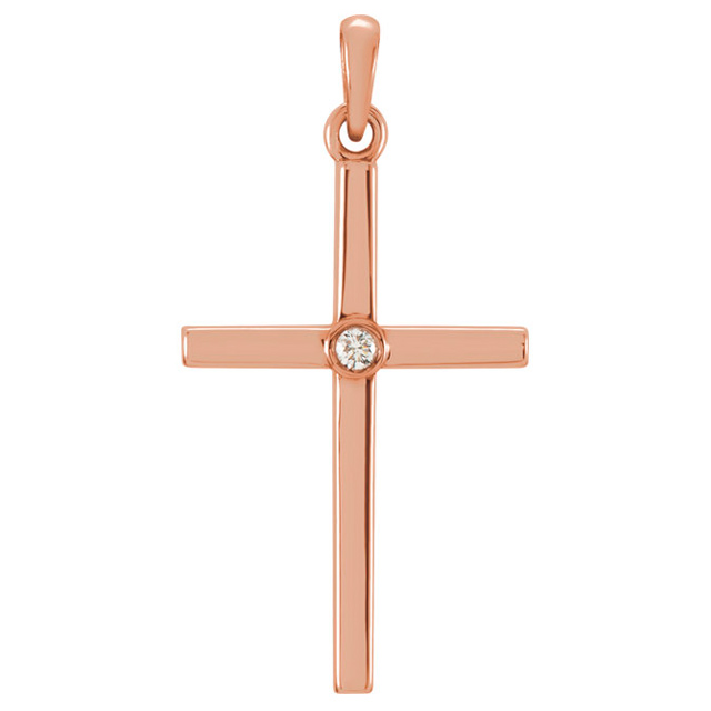 14k Rose Gold 1in Classic Cross Pendant with Diamond Accent