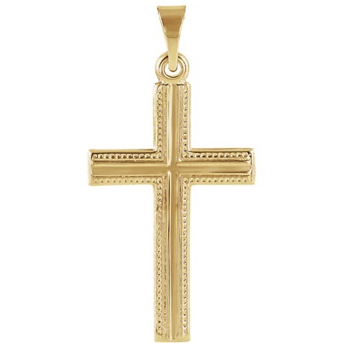 14k Yellow Gold Medium Beaded Latin Cross Pendant