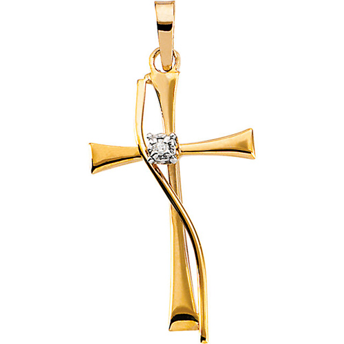 14kt Yellow Gold 1in Crusader Ribbon Cross with Diamond Accent
