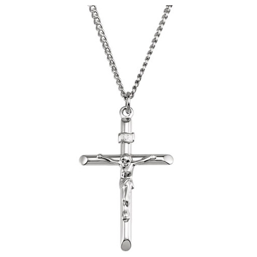 Sterling Silver Men's 1 1/4in INRI Crucifix on 24in Curb Chain