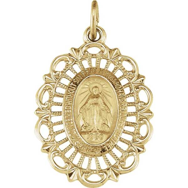 14kt Yellow Gold 7/8in Filigree Miraculous Medal