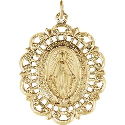 14kt Yellow Gold 1 1/4in Filigree Miraculous Medal