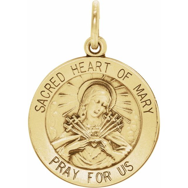 14kt Yellow Gold 12mm Sacred Heart of Mary Medal