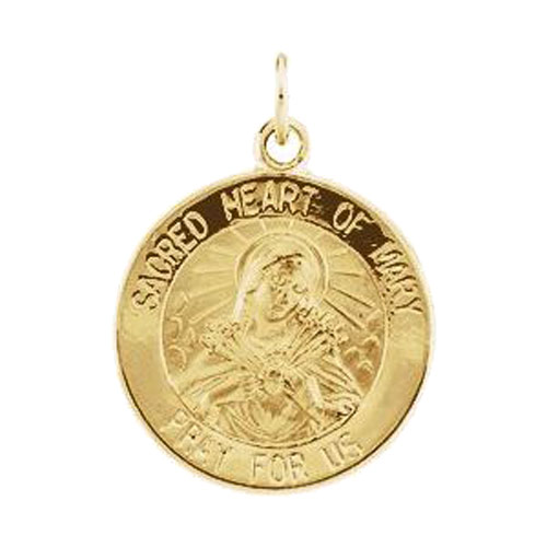 14kt Yellow Gold 15mm Sacred Heart of Mary Medal