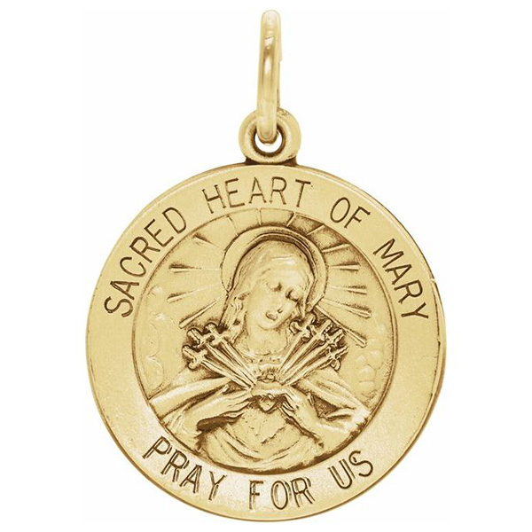 14kt Yellow Gold 18mm Sacred Heart of Mary Medal