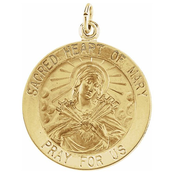 14kt Yellow Gold 22mm Sacred Heart of Mary Medal