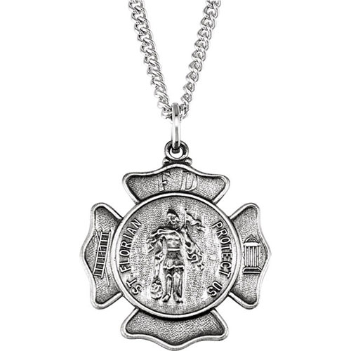 Sterling Silver 1in St. Florian Medal with 24in Chain