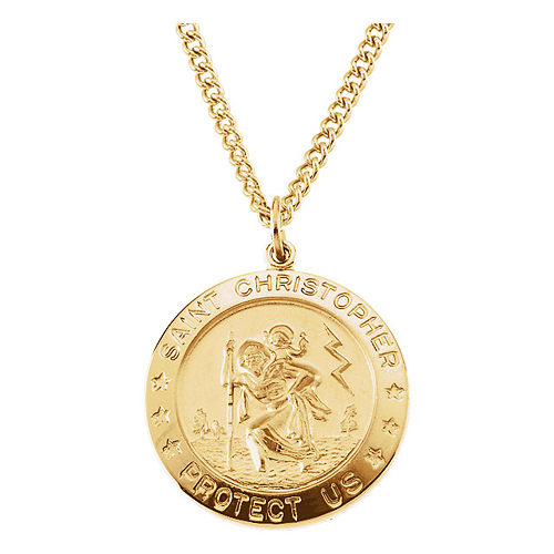 Gold-plated Sterling Silver 1in St. Christopher Medal on 24in Chain