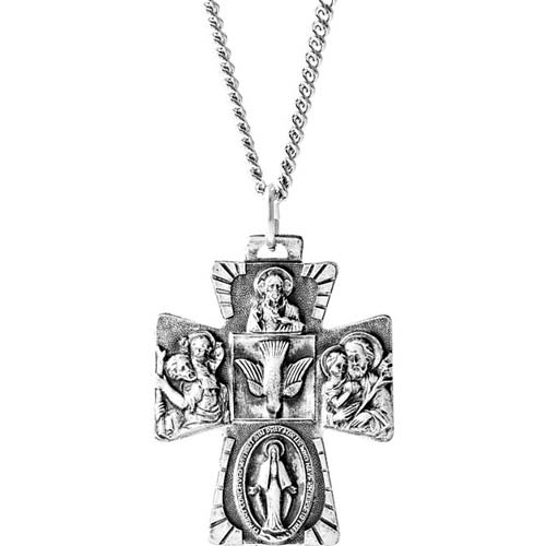 Sterling Silver Four Way Holy Spirit Medal Necklace