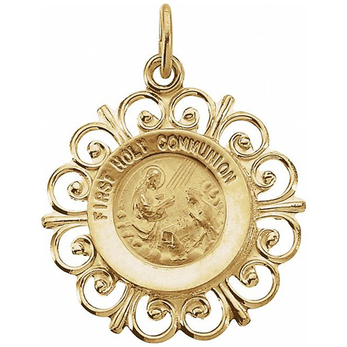 14kt Yellow Gold 3/4in First Holy Communion Medal