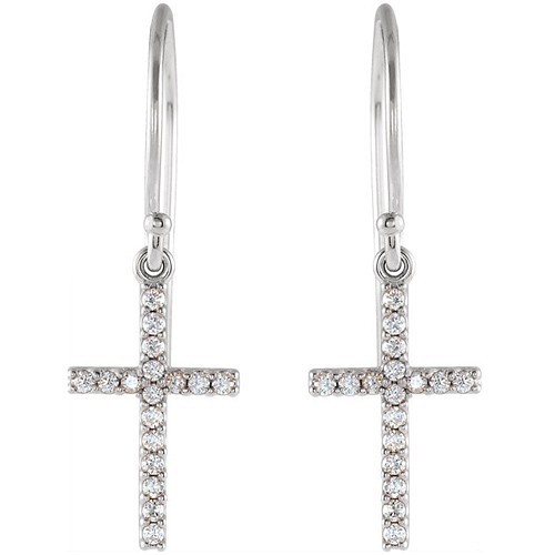 14kt White Gold 1/6 ct tw Diamond Cross Dangle Earrings