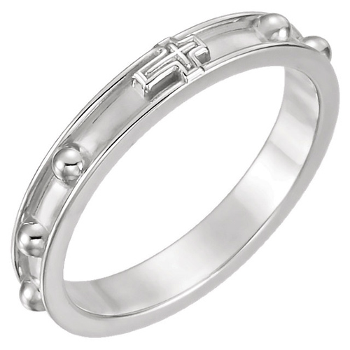 14k White Gold Rosary Ring with Raised Borders