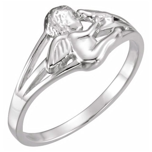 14k White Gold Angel and Dove Ring