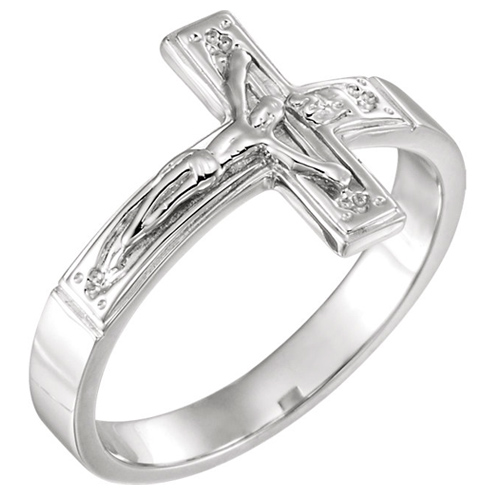 14k White Gold Crucifix Chastity Ring