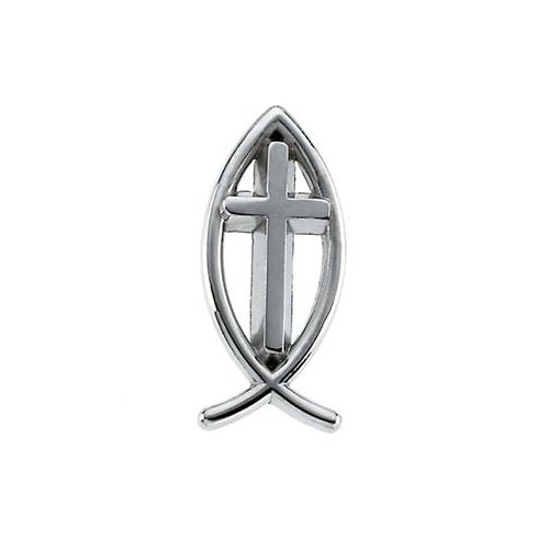 14k White Gold Ichthus with Cross Lapel Pin