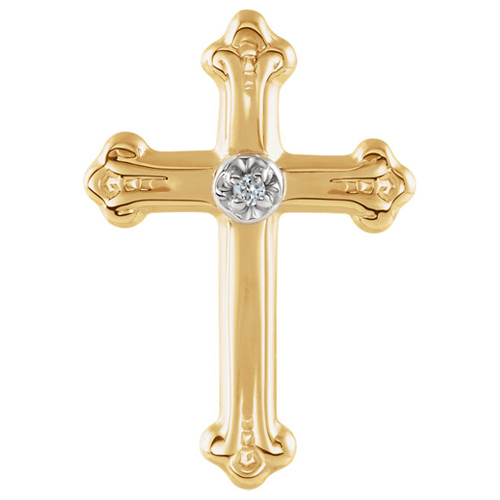 14k Yellow Gold Diamond Budded Cross Lapel Pin