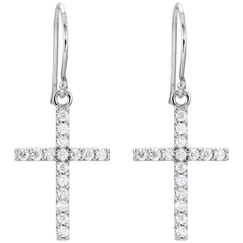 14kt White Gold 1/2 ct tw Diamond Cross Dangle Earrings