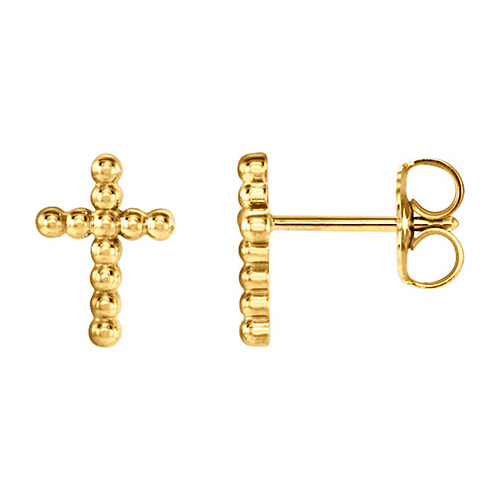 14kt Yellow Gold 3/8in Beaded Cross Earrings