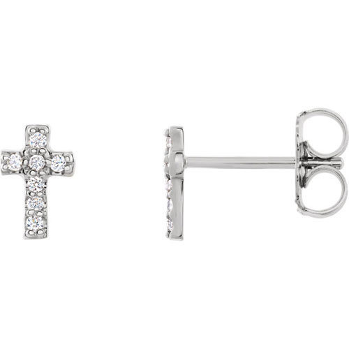 14k White Gold .06 ct Diamond Petite Cross Stud Earrings