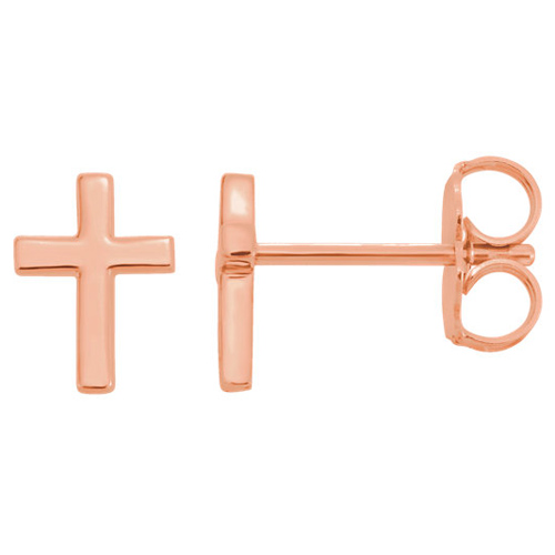 14kt Rose Gold Tiny Classic Cross Earrings