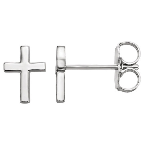 14k White Gold Tiny Classic Cross Earrings