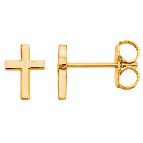 14kt Yellow Gold Tiny Classic Cross Earrings