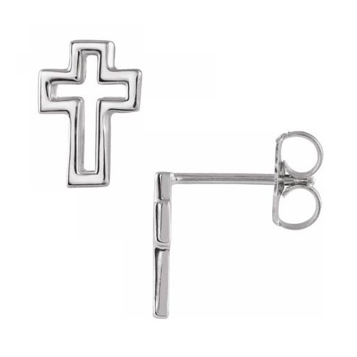 14k White Gold Open Latin Cross Earrings