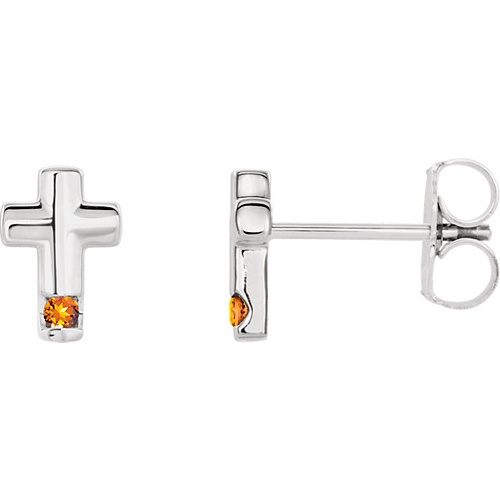 14k White Gold Citrine Accented Cross Earrings