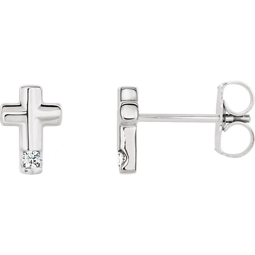 14k White Gold Diamond Accented Cross Earrings