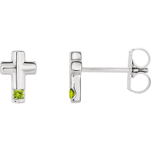 14k White Gold Peridot Accented Cross Earrings