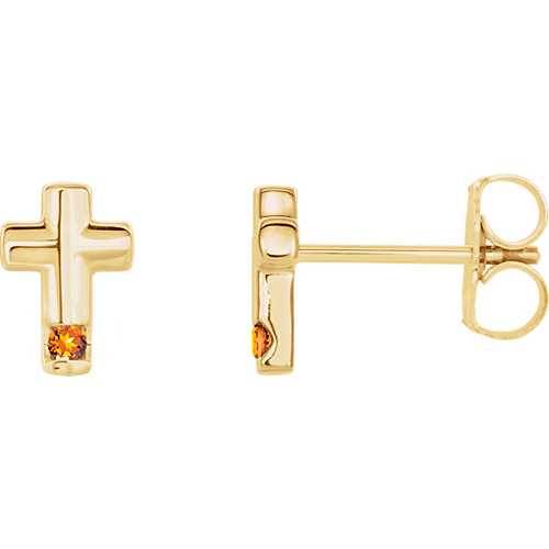 14k Yellow Gold Citrine Accented Cross Earrings