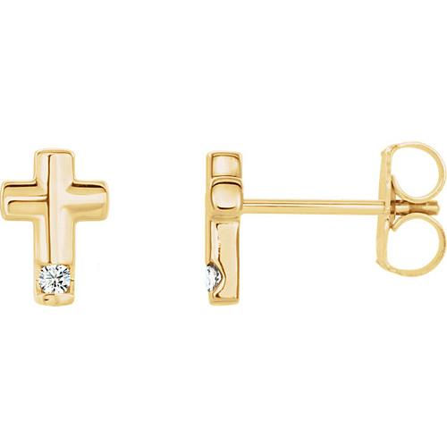 14k Yellow Gold Diamond Accented Cross Earrings