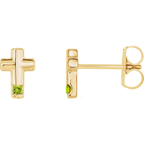 14k Yellow Gold Peridot Accented Cross Earrings