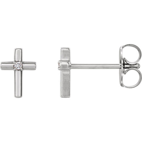 14k White Gold .01 ct Diamond Petite Cross Earrings