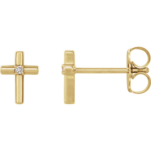 14k Yellow Gold .01 ct Diamond Petite Cross Earrings