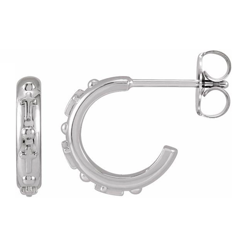 14k White Gold Rosary Hoop Earrings