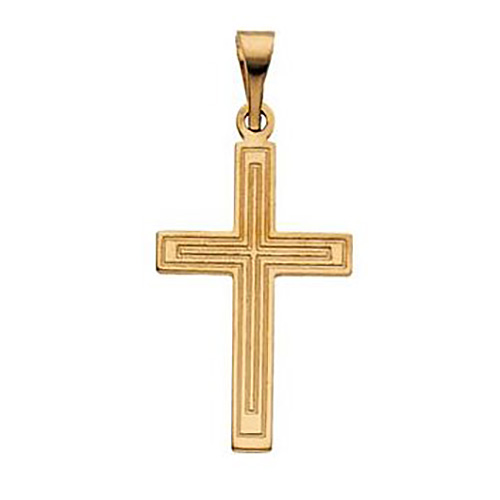 14k Yellow Gold Cross with Double Outlines 11/16in